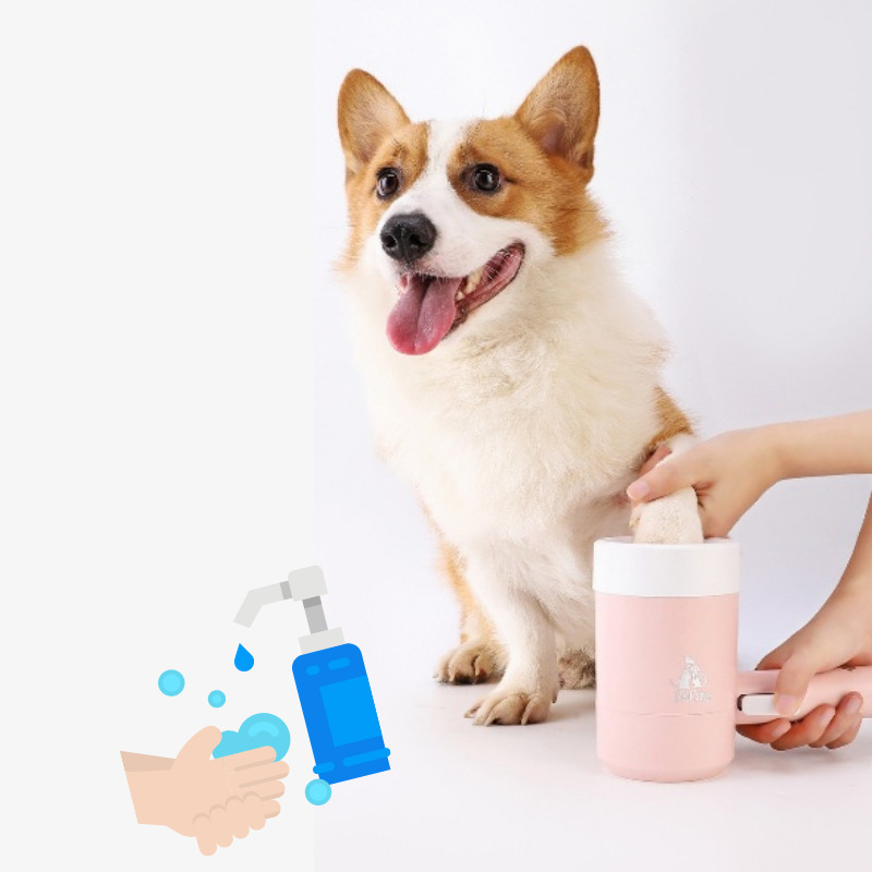 Pink portable paw-cleaner cup